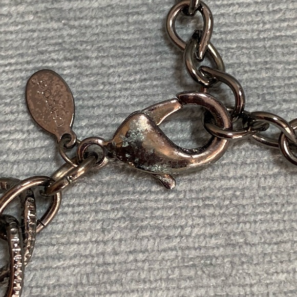 Chico’s bib choker collar style faceted stone topaz/gold, gunmetal chain 15-20” - Picture 7 of 15